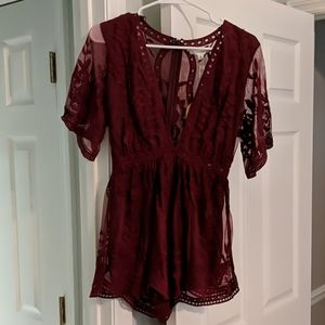 Maroon lace romper, low cut